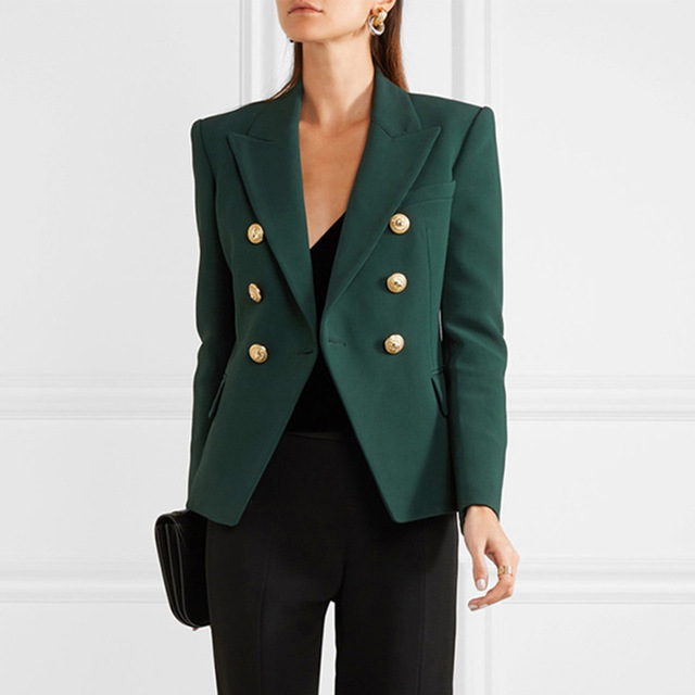 Women’s suit double breasted metal button fit suit small coat dark green