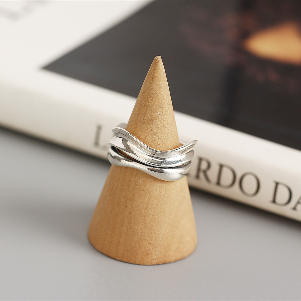 Japanese and Korean version of S925 sterling silver personality minimalist concave-convex double-lay