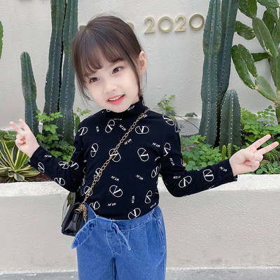 中小童男女童满印高领百搭打底衫2020秋季新品黑白两色百搭打底衫|ru