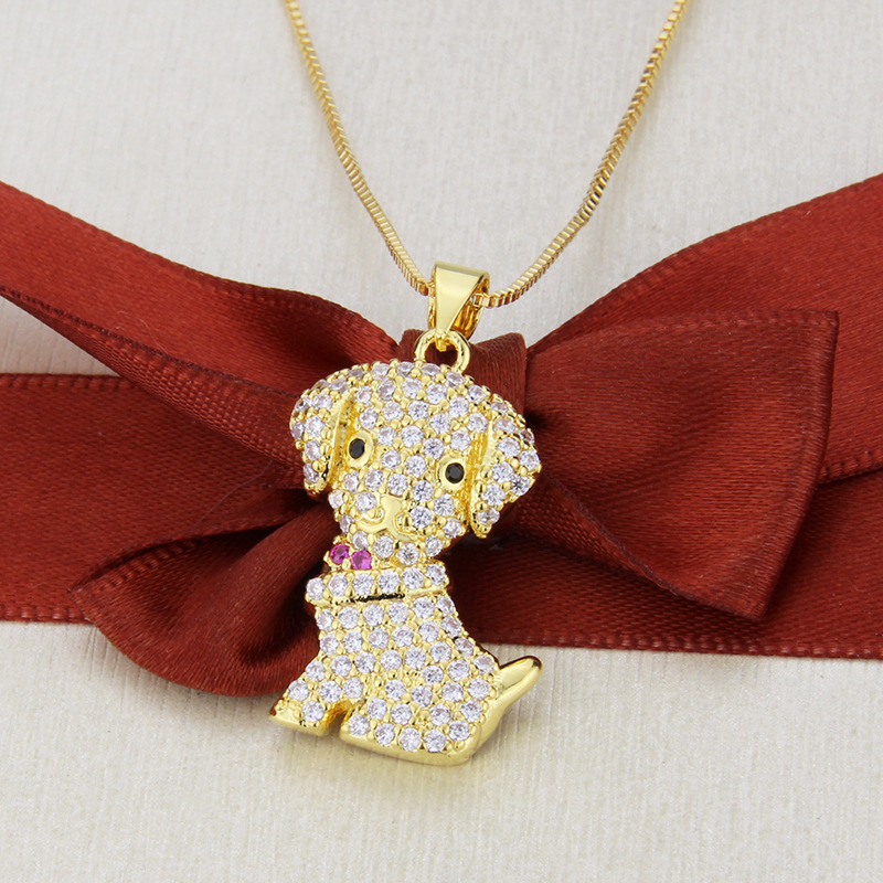Hot-selling Dog Copper Plated Platinum Plated Zircon Inlaid Pet Pendant Necklace display picture 4