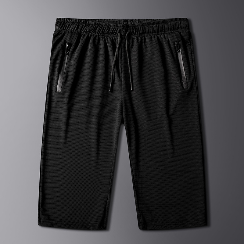 夏季冰絲薄款休閑褲男士七分褲中青年寬松大碼透氣彈力速幹褲批發