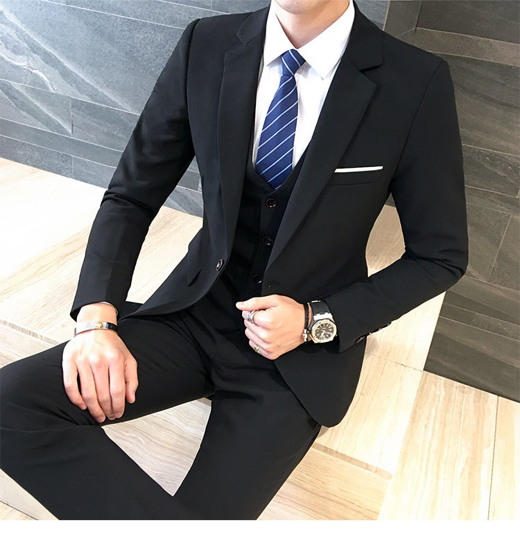 Men's clothing men's groom's suit three piece Korean style slim casual work suit suit men's clothing_voghion.com