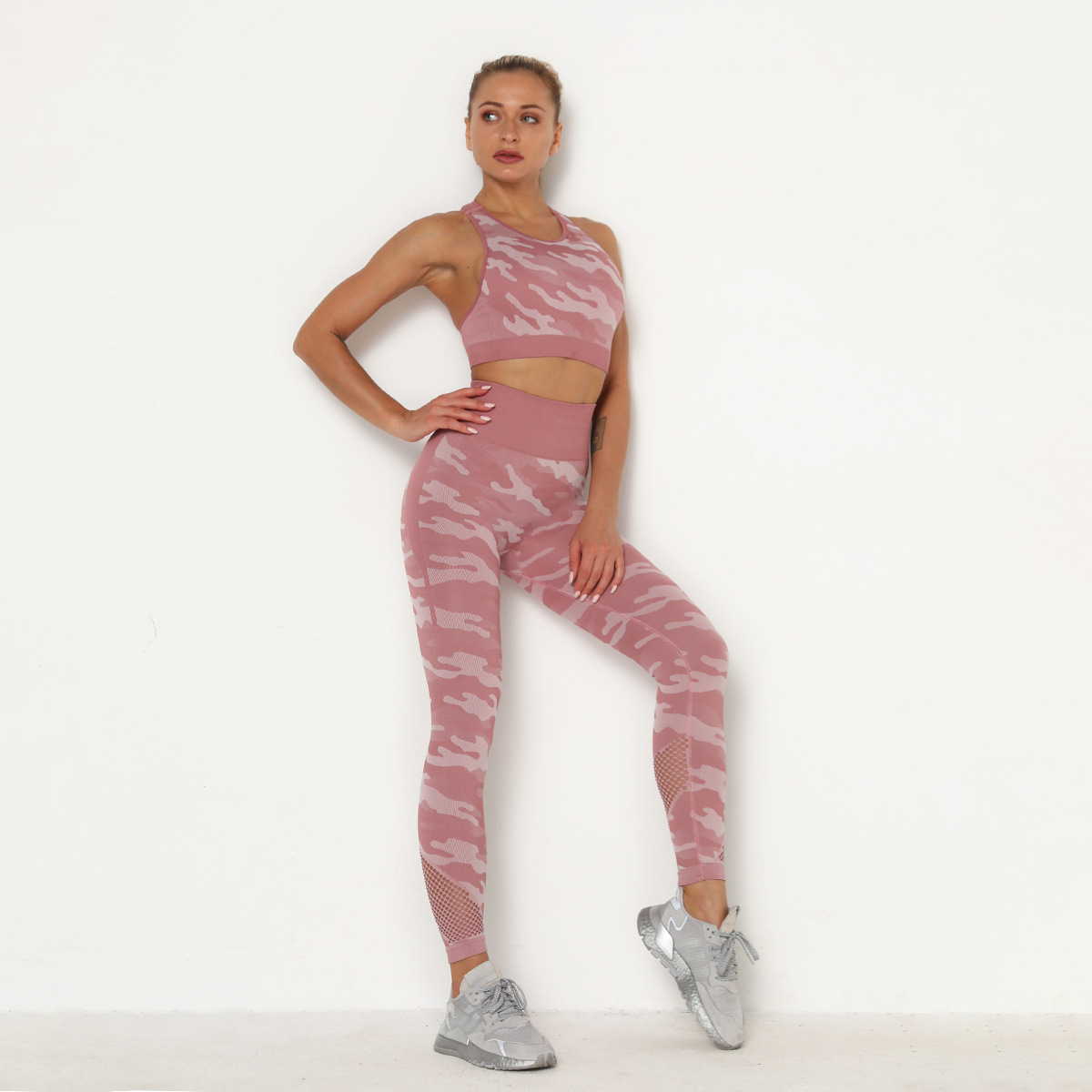 seamless knit camouflage yoga suit two-piece set NSLX9018