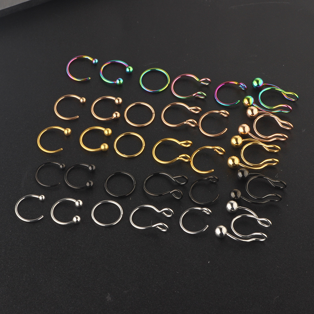 30pcs Stainless Steel Geometric Nose Ring Nail Set Fake Nose Ring Body Piercing Jewelry Earrings for Women detail image 7