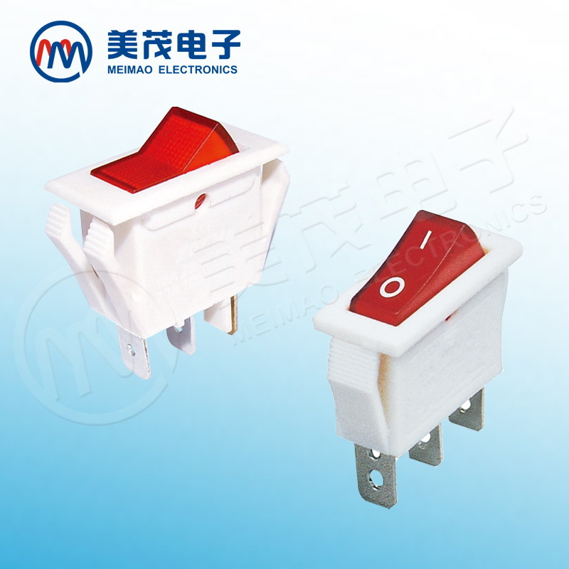 KCD3船型开关3脚2档 白底红盖 红盖翘板开关 16A大电流白色开关