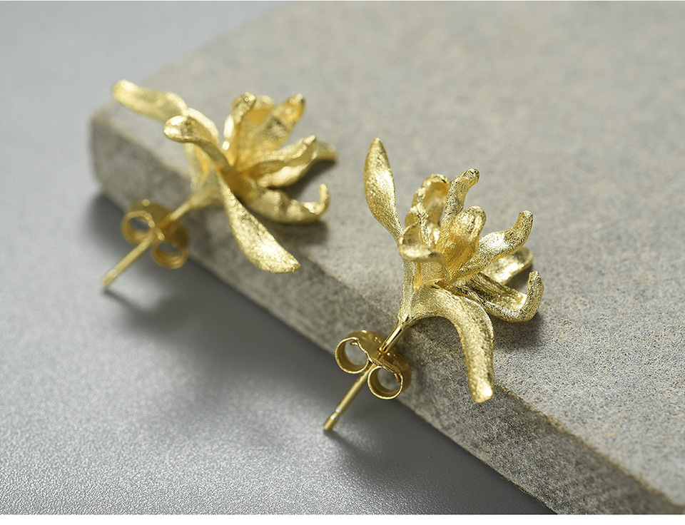 925 Sterling Silver Ear Needle Material 18K Gold Plated, Silver Plated Plating Material 1 Pair 925 Sterling Silver Flower Ear Studs