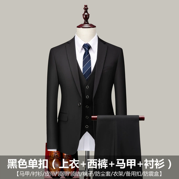 C pure black single buckle (top+trousers+shirt+vest)