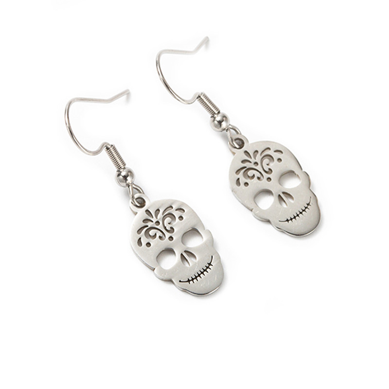 Skull Fully Polished Cut Earrings display picture 2