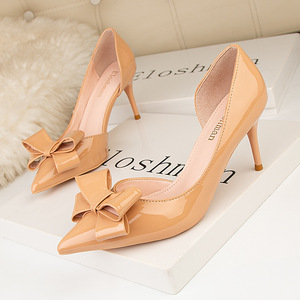 Fashion and sweet high-heeled women’s shoes slim high-heeled slim bow side cut-out single shoes