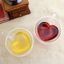創意雙層心形愛心杯咖啡茶果汁玻璃水杯耐熱高硼硅帶把玻璃杯