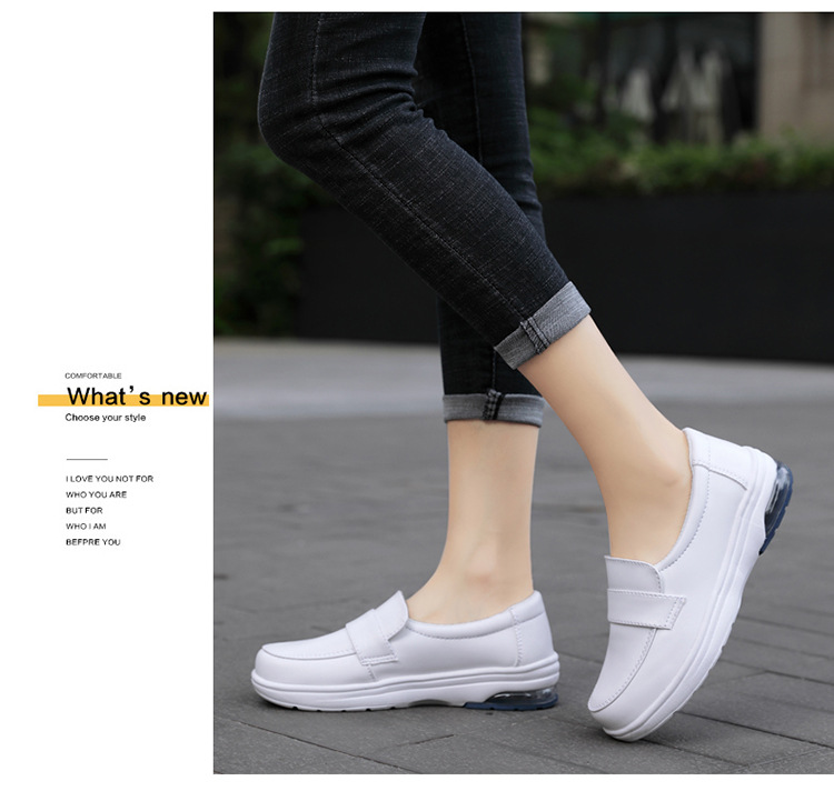 2020 spring/summer new nurse shoes women's white women's genuine leather shoes air cushion black work shoes soft back thick back small leather shoes undefined