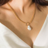 Fashionable necklace from pearl, metal chain, universal pendant, European style, simple and elegant design