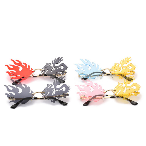 Creative Dragon & Phoenix Fashionable Rimless Sunglasses for Women — Unique Retro Style, Trendy Instagram-Worthy Shades with Bold Colorblock Design for Street Photography