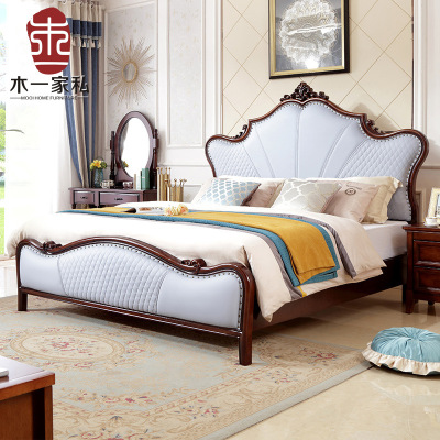 美式新款实木床1.8米雕花双人床轻奢婚床简约定制储物床木质家具|ms