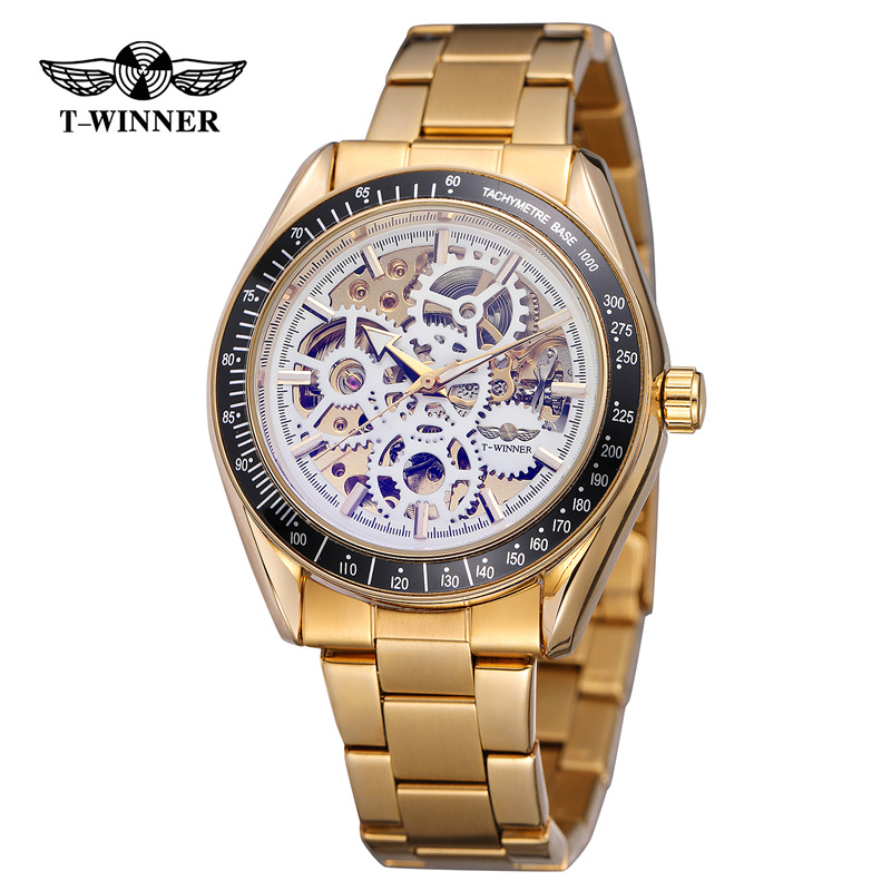 Venta caliente winner8152 hombres casual reloj mecánico automático hueco reloj mecánico correa de acero reloj de los hombres