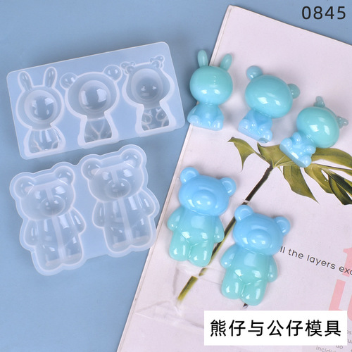 Poppy diy crystal glue mold homemade bear and doll cute three-dimensional table decoration silicone mold