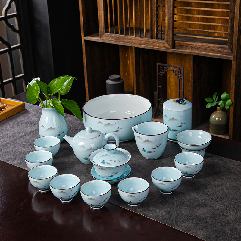 青瓷功夫陶瓷茶具套装定制LOGO地产保险开业赠品高档商务中秋礼品|ms