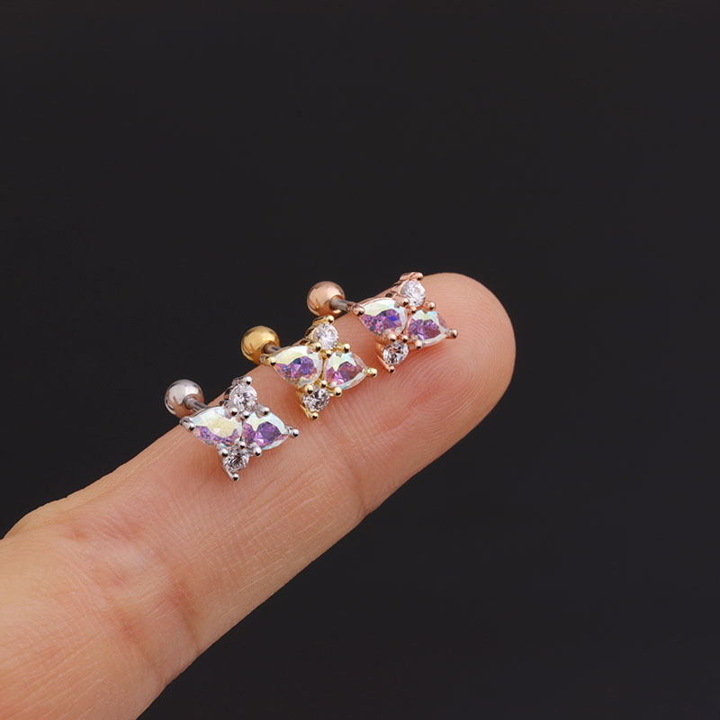 Ear Cartilage Rings & Studs Lady Flower 316 Stainless Steel  Copper Inlaid Zircon display picture 2