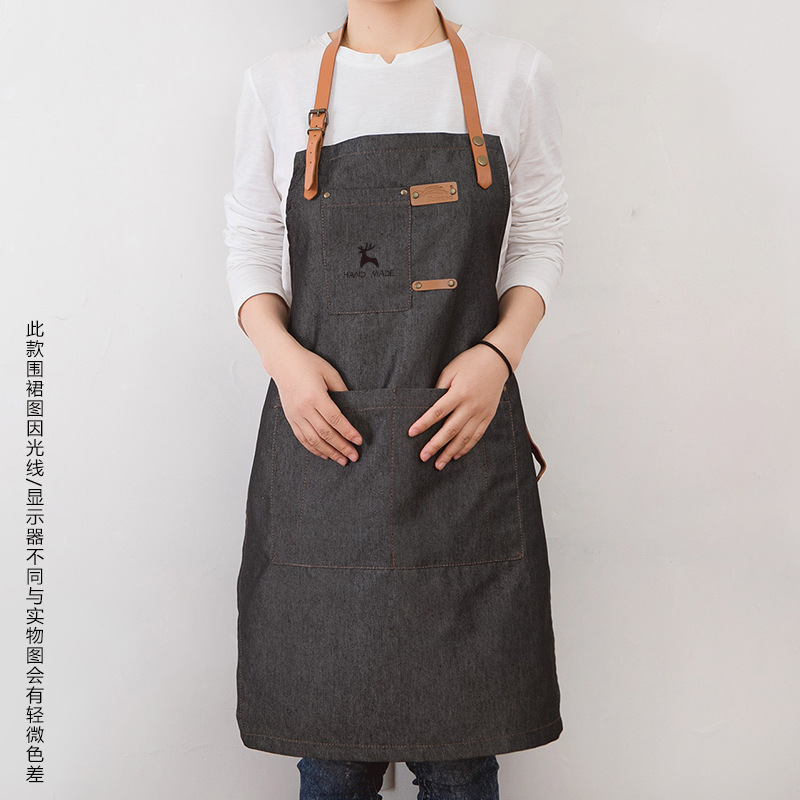 Pareja de moda coreana delantal de lona personalizado impreso LOGO leche té café cake shop hornear manicura trajes