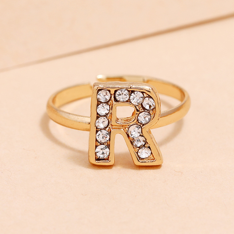 Korean Fashion All-match Ring Simple Trendy Diamond R Letter Ring Wholesale display picture 3