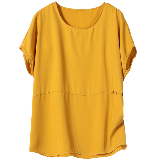 Round neck short sleeve chiffon shirt female summer cover belly top loose T-shirt small shirt