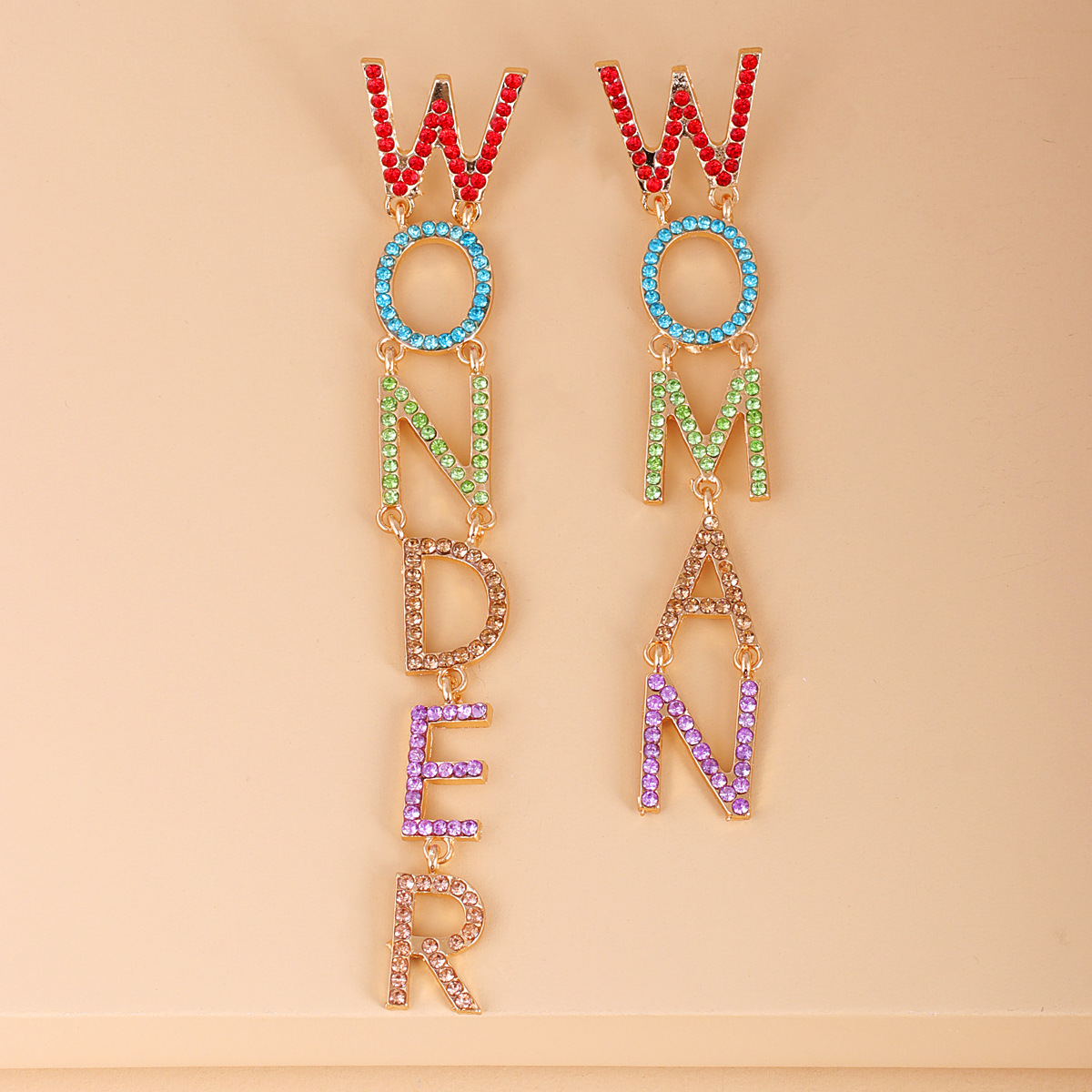 English Letter Wonder Woman Earrings display picture 2