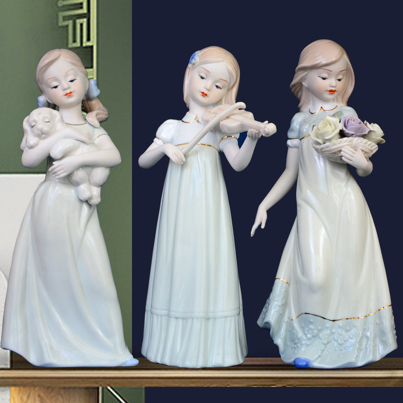Pastoral Western Girl European Ceramic Sculpture Ornaments Wine Cabinet TVCabinet Decoration Crafts Home Accessories Furnishings