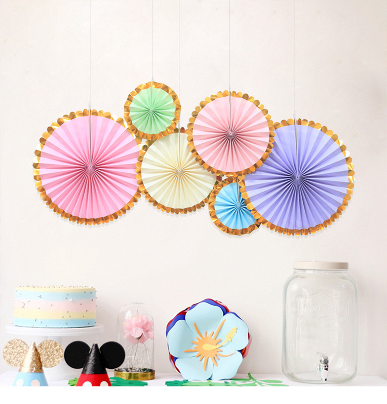 Fashion Flower Bronzing Birthday Party Background Wall Window Ornaments Wedding Room Decoration Paper Fan Set display picture 1