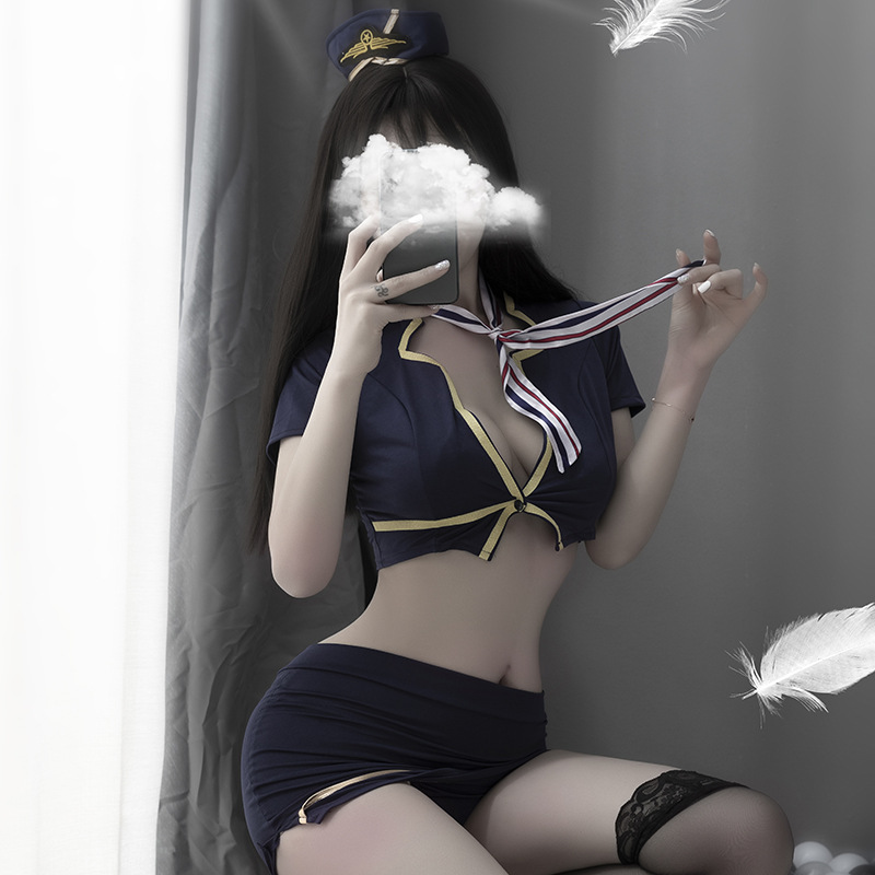 Pinxian sexy lingerie women's sexy hip skirt stewardess uniform temptation night suit foreign trade stockings cloud