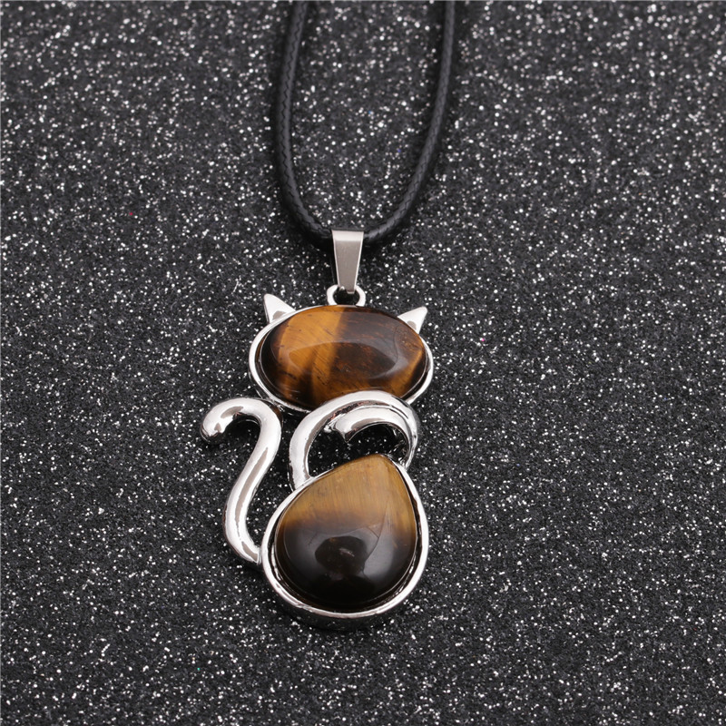 Fashion New Geometric Ethnic Style Ladies Wax Rope Tiger Eye Pendant Necklace display picture 2