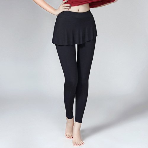 Women's Adult Modal Dance Tights with Elastic Latin Dance Tights False Two-Piece Tight Training Skirt Pants