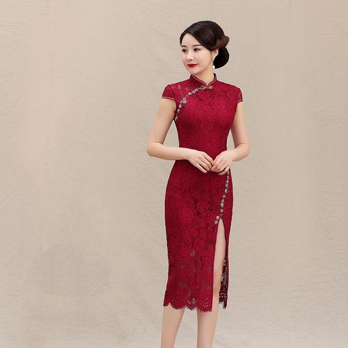 Chinese Dress Qipao for women Wine red wedding banquet long cheongsam wedding cheongsam dress large dress