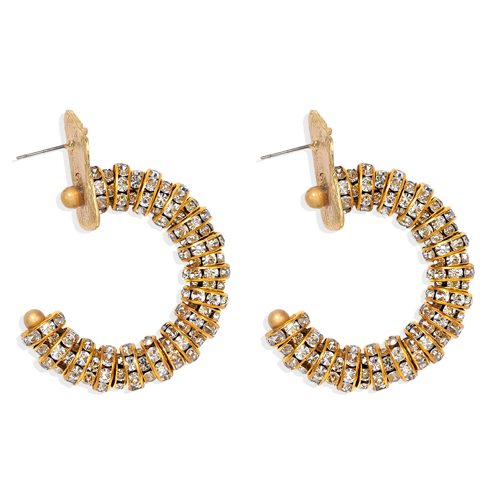 Rhinestone Inlaid Semi-circular Hollow Space Pattern Exaggerated Flashing Diamond Earrings Wholesale display picture 9