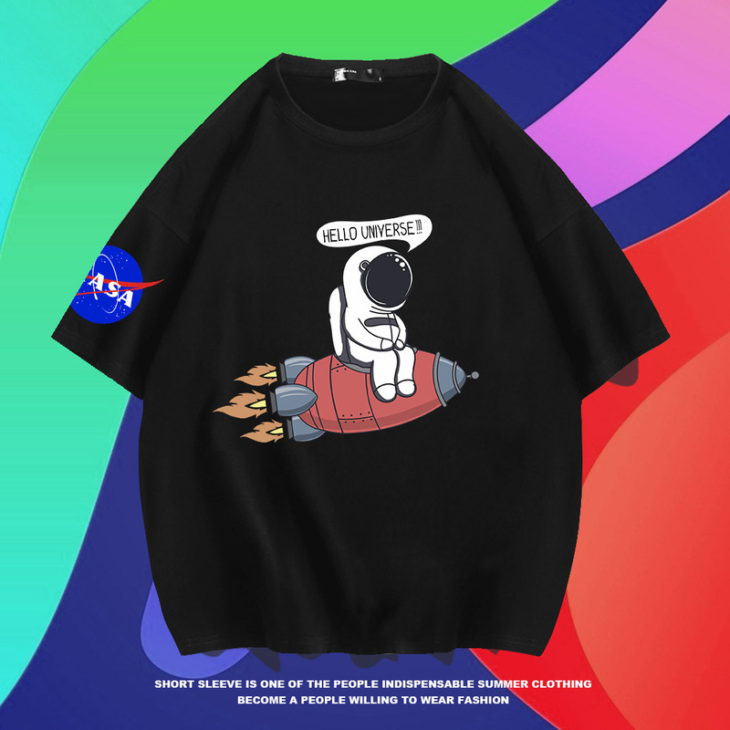 Y nasa short-sleeved T-shirt men's summer fashion brand Cotton loose Youth plus size nasa Joint-name astronaut half-sleeved