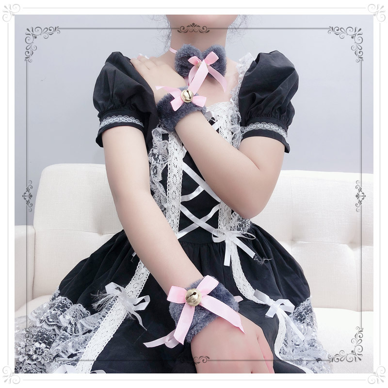 Maid interest cosplay parts Jewelry Bow tie Sleeves Plush Handbell Three-piece Suite