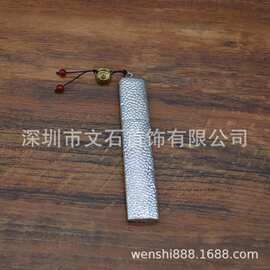 手工锤目纹999纯银短线香椭圆扁香筒配纯银蝉香插随身沉檀线香插