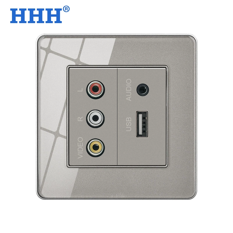 Multimedia socket panel AV headset audio Lotus three -hole socket+3.5 audio with single -port USB socket surface