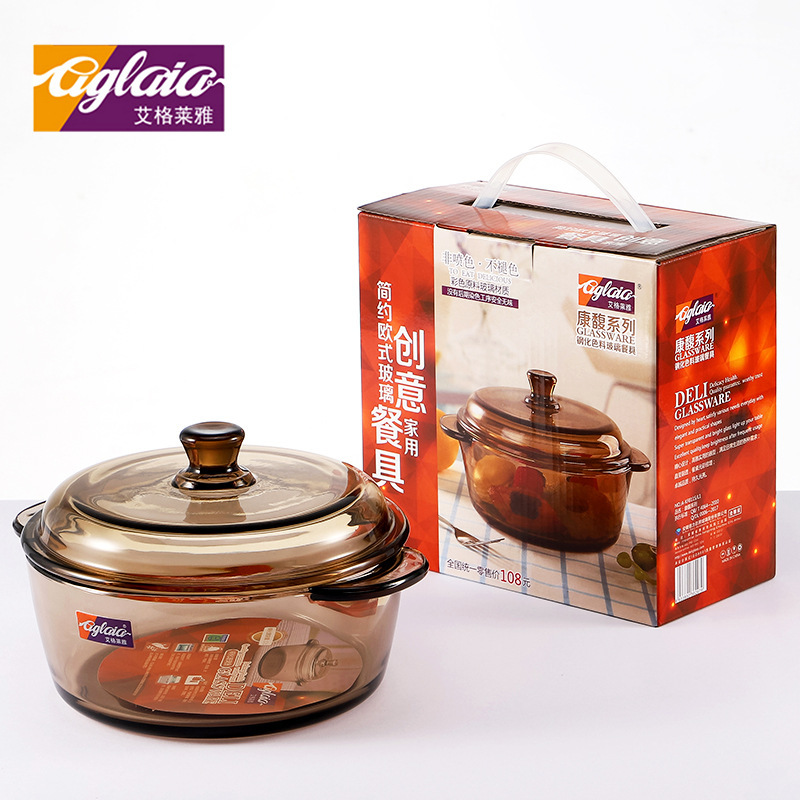 Jingjia binaural tempered glass earpot bowl heat-resistant glass dinner plate soup bowl Kangfu series tableware gift set