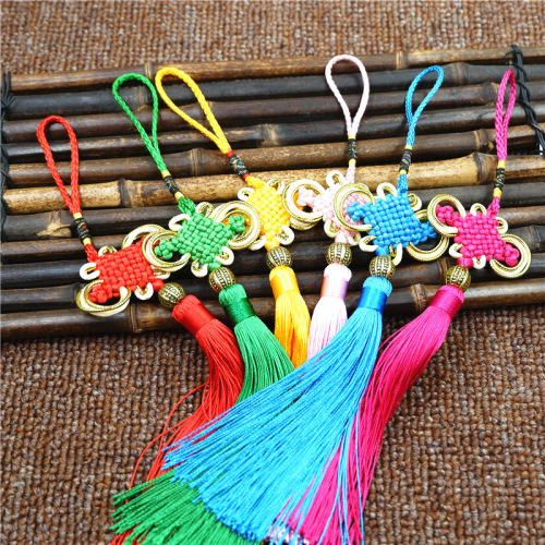 Factory Direct Sale Enchanting Gold-Edge 8-Prong Chinese Knot Beaded Strap with Tassels - Chinese Style Gift for Export to Foreigners