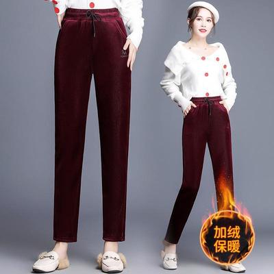 Wicks Corduroy Middle and old age Panties new pattern Plush thickening Large Casual pants Easy Straight trousers trousers