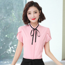 2022新款夏季女士襯衫職業裝修身大碼韓版開衫襯衣夏季短袖工作服