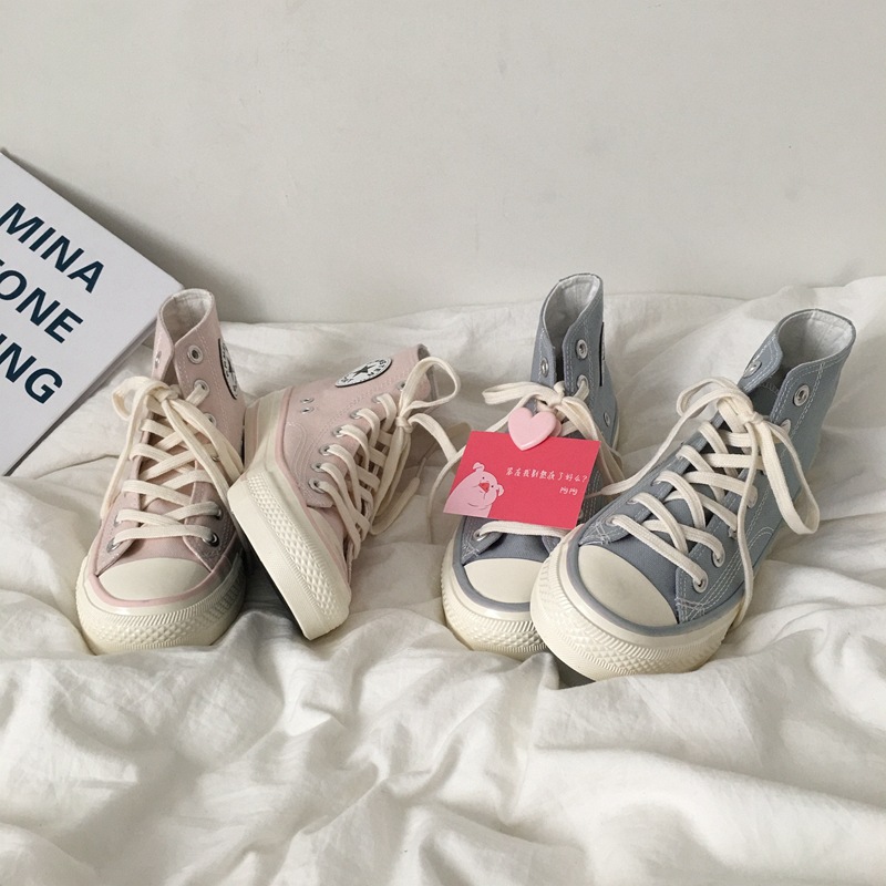 Vilenjasto ružičaste visoke platnene cipele za žene iz 1970-ih, korejska verzija, ULZANG studentske svestrane visoke cipele za boarding_voghion.com