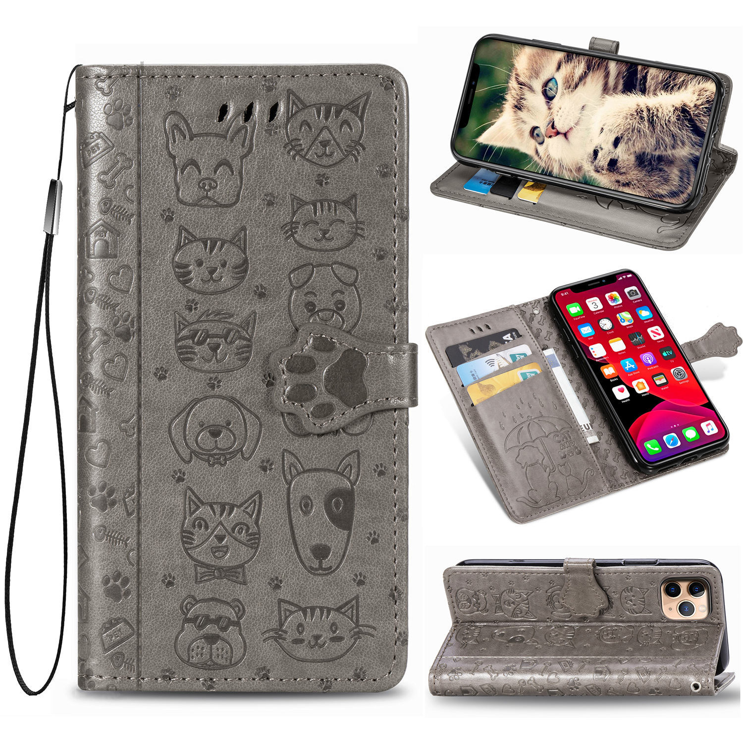Embossed Leather Phone Case Wallet Card Holder For Iphone_voghion.com