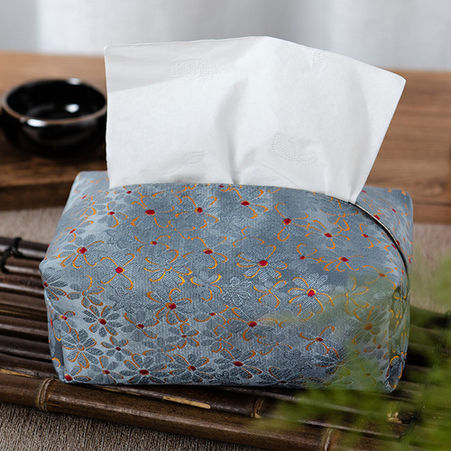 Embroidered Chinese-style paper towel storage box with brocade fabric, Chinese paper towel holder for tea room and homestay, fabric paper towel bag with Chinese cultural design