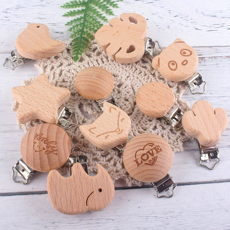 Children's cartoon safe protective wooden pacifier for new born with animals