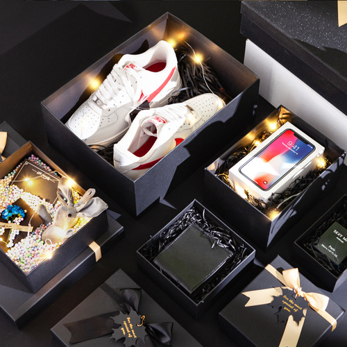 Black rectangular bow gift box cup shoes packaging box creative lid gift set wholesale