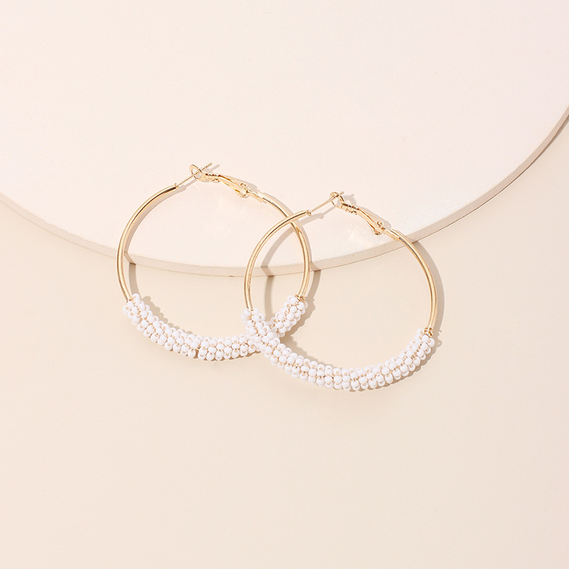 Ig Style Alloy Knitting Miyuki Beads Women's Hoop Earrings display picture 13