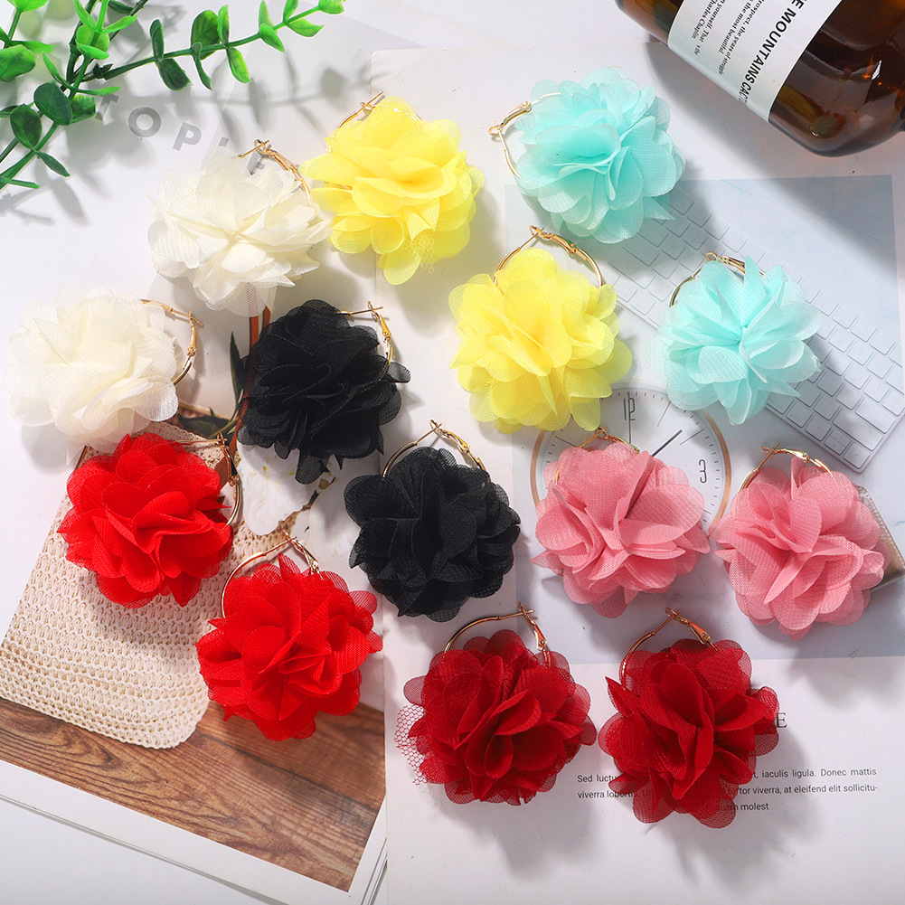 Korea New Fashion Hard Yarn Flower Earrings Exquisite Ear Jewelry Wholesale display picture 6