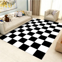 簡約黑白格子3D地毯 家居客廳沙發毯 卧室床邊滿鋪辦公室地墊
