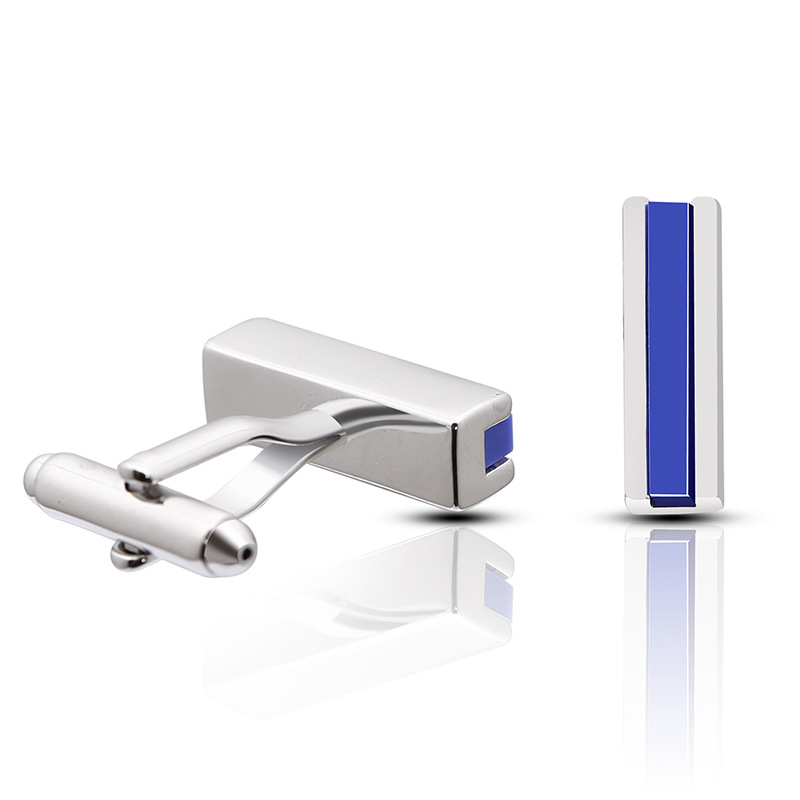 European and American men's cufflinks geometric long square smooth metal cuff French shirt cufflnks